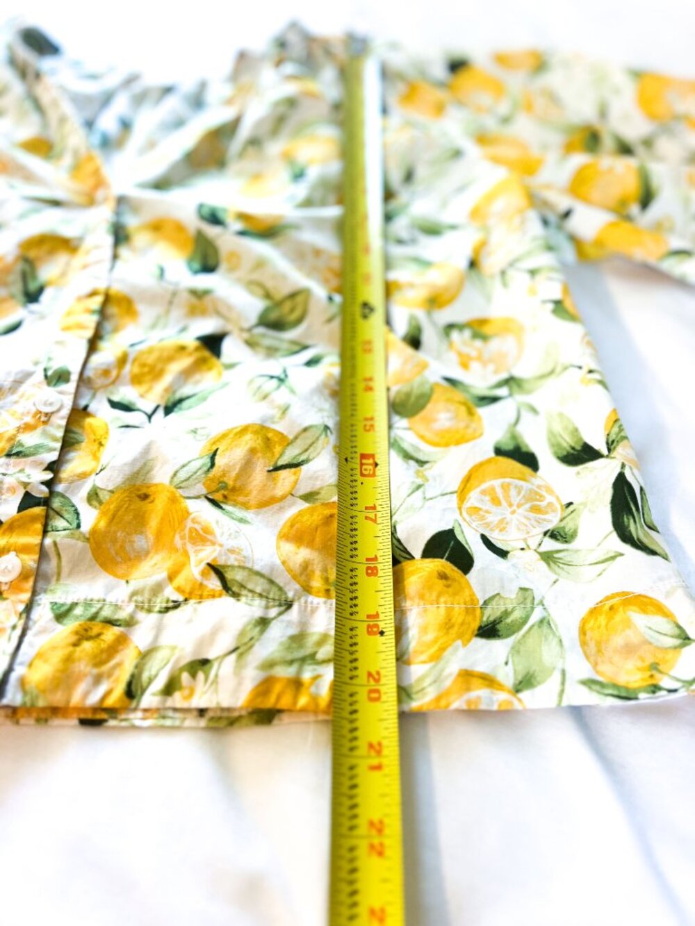 H&M Lemon Print Cotton Blouse Top Yellow White Puff Sleeve Button Front size M - Picture 9 of 12